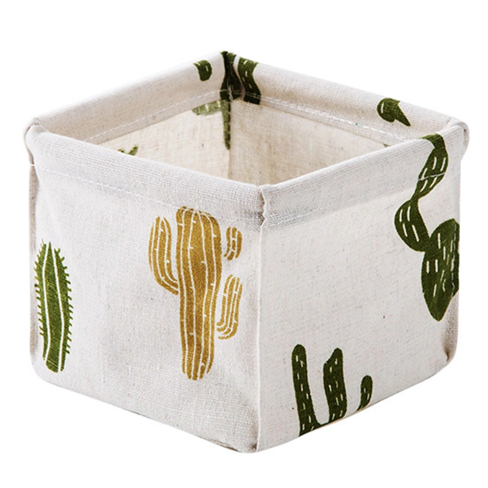 3pcs Cotton and Linen Storage Box Desktop Storage Basket Stationery Cloth Organizer (Rhombus Stripe + Cactus + Pine Each 1pc)