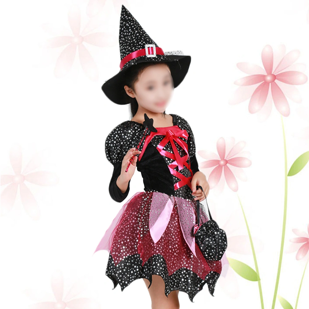 Halloween Witch Clothes Costume Dress Party Cloak with Hat Outfits for Baby Girl  Clothing(130cm)