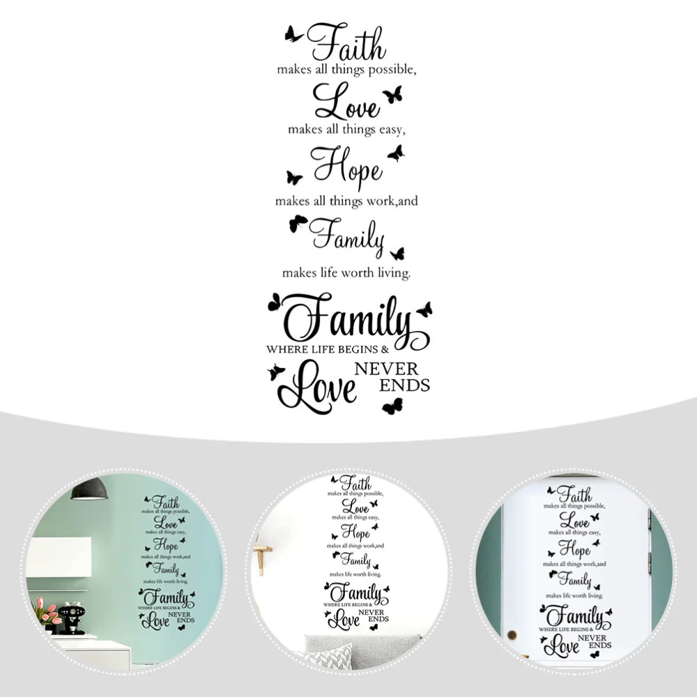 1 Sheet Family Themed Wall Stickers Family Letter Quote Removable Decals