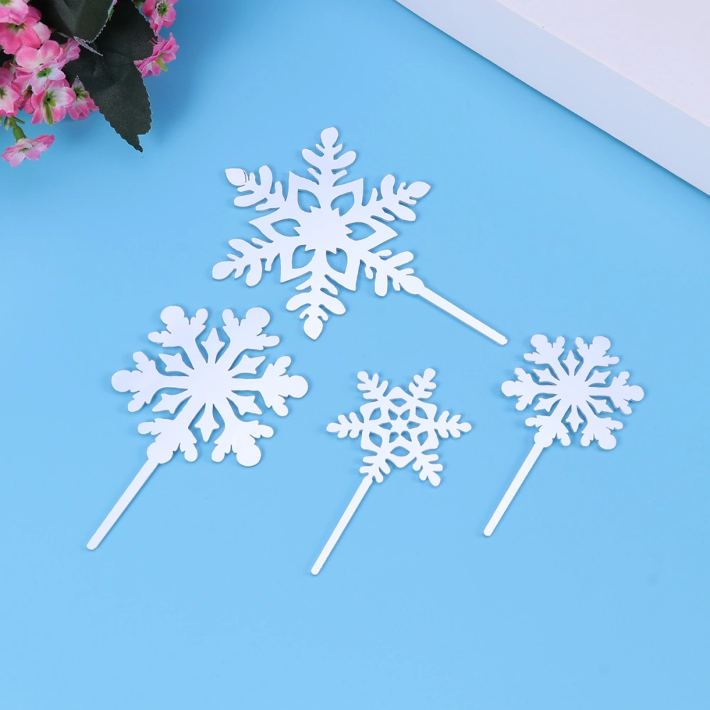 8Pcs Snowflake Cake Toppers Christmas Birthday Party Fruit Cake Picks Food Decoration Supplies (Silver)