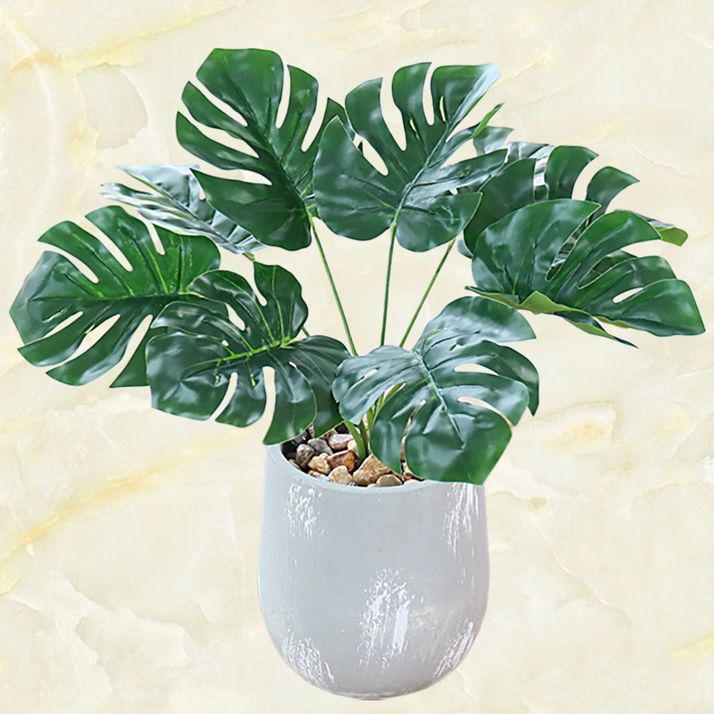 1PC Artificial Potted Plant Adornment Simulated Cement Pot Monstera Decor Household Fake Bonsai Decor False Desktop Plants Decor for Home Office (Monstera Style White+Green)