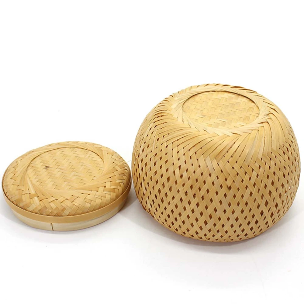 1pc Bamboo Woven Tea Basket Container with Lid Tea Storage Jar for Home Office Restaurant (Large Size Khaki)