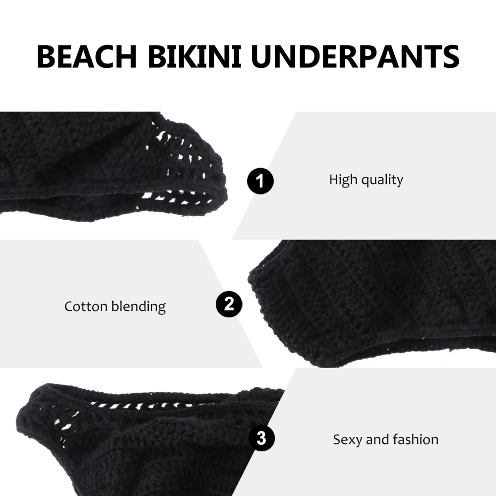 1PC Stylish Bikini Briefs Hand Knitted Shorts for Beach Seaside Lady Wearing (Black Size S)