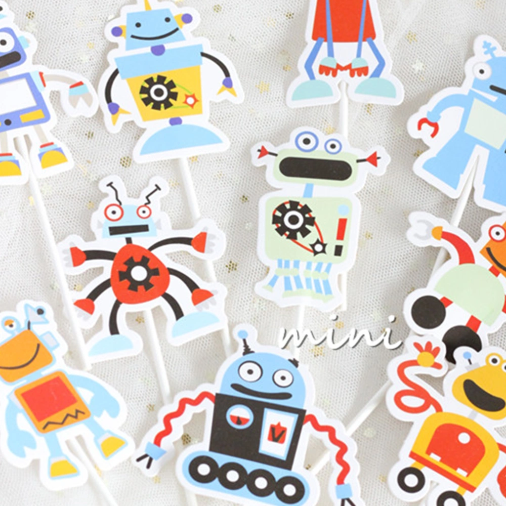 20pcs Paper Cake Toppers Colorful Cake Picks Alien Robot Theme Cake Decoration Birthday Party Dessert Insert Favor(10 Pattern)