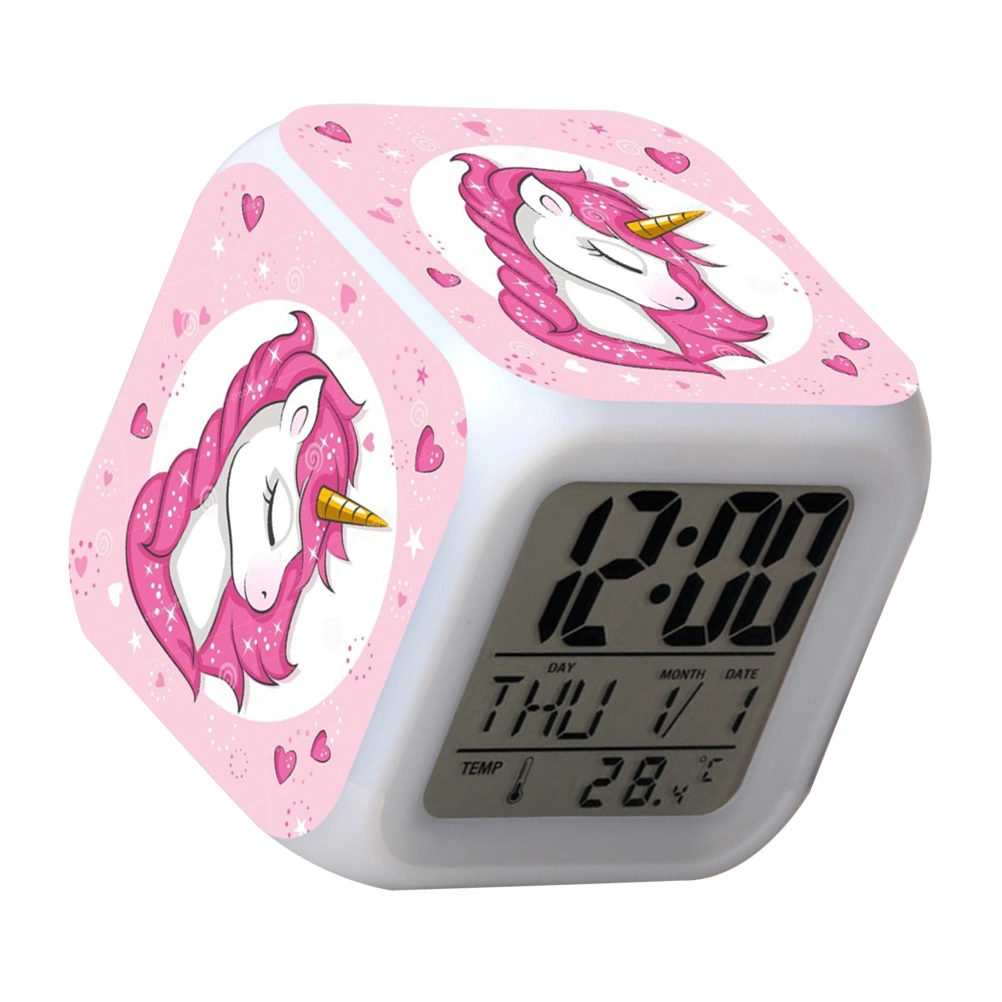 Useful Digital Clock LED Unicorn Pattern Alarm Clock Electronic Alarm Clock Lovely LED Clock for Home Bedroom (13 Pattern)