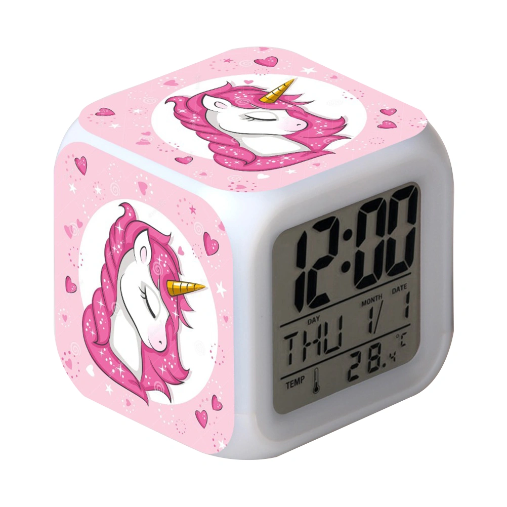 Useful Digital Clock LED Unicorn Pattern Alarm Clock Electronic Alarm Clock Lovely LED Clock for Home Bedroom (13 Pattern)