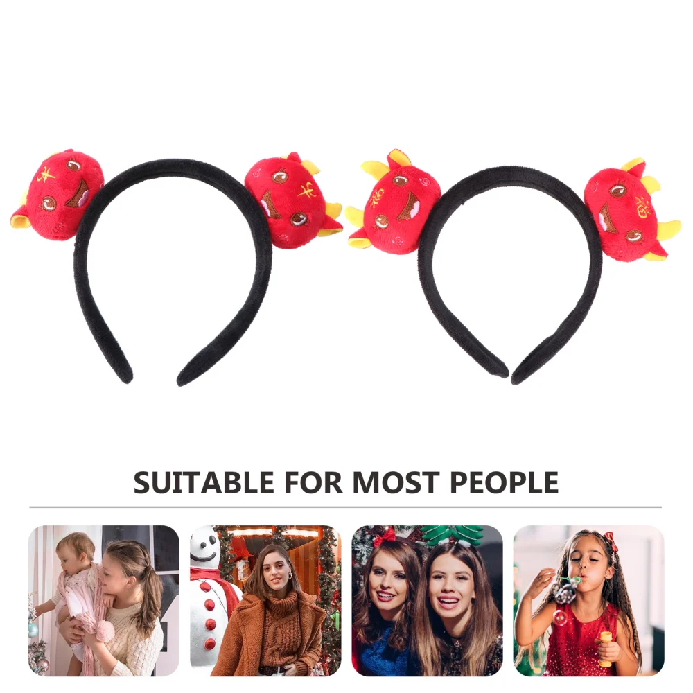 2PCS 2021 New Year Headdress Ox Head Headbands Kids Adults Hair Hoops (Red)