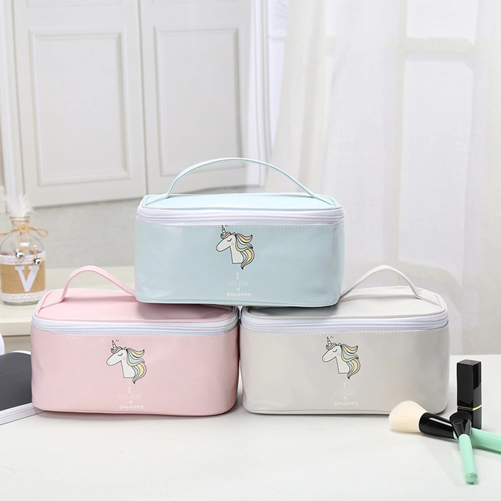 Blue Makeup Bags Unicorn Printing Storage Bag Multifunctional Cosmetic Pouch Portable Handbag Tote Case Square Toiletry Bag