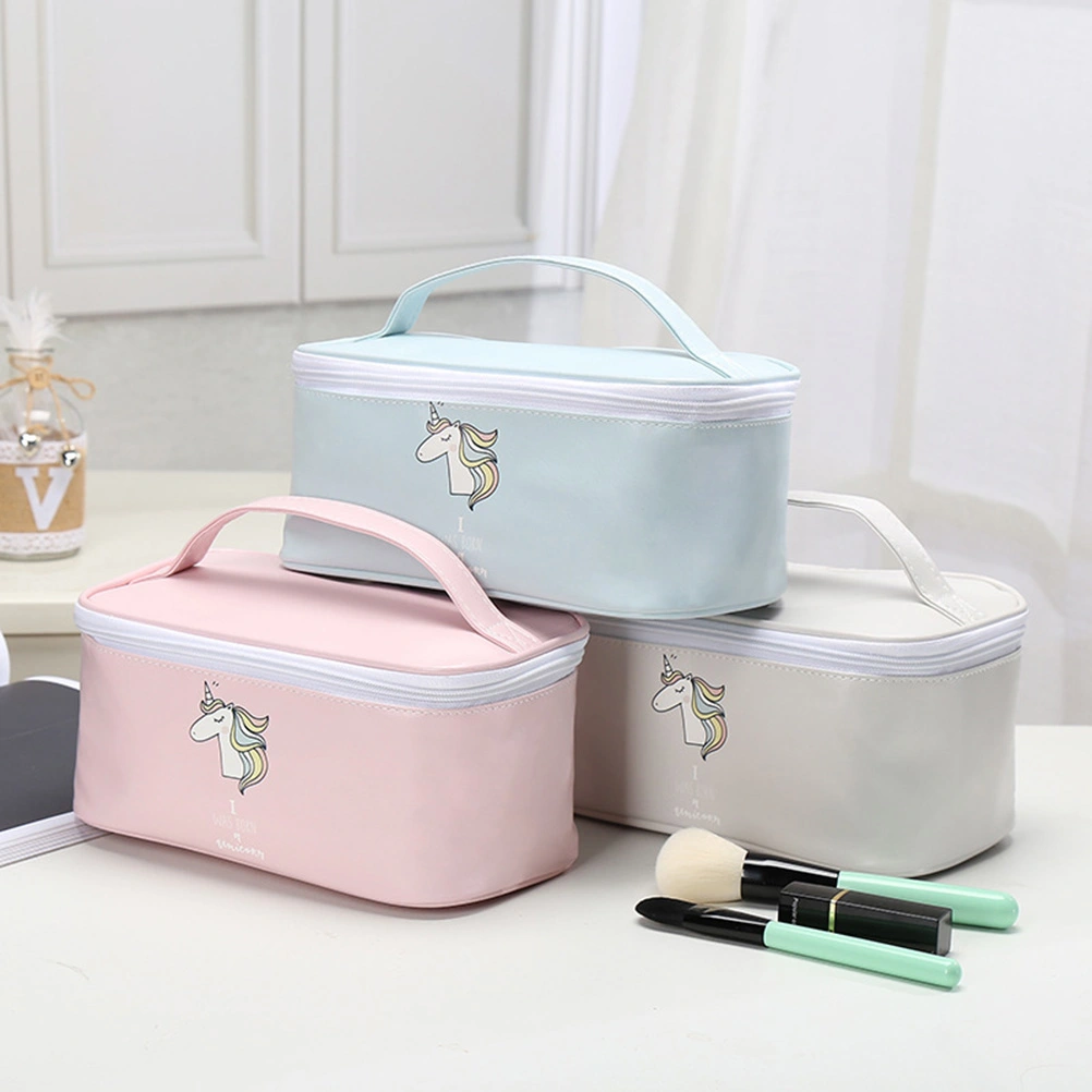Blue Makeup Bags Unicorn Printing Storage Bag Multifunctional Cosmetic Pouch Portable Handbag Tote Case Square Toiletry Bag