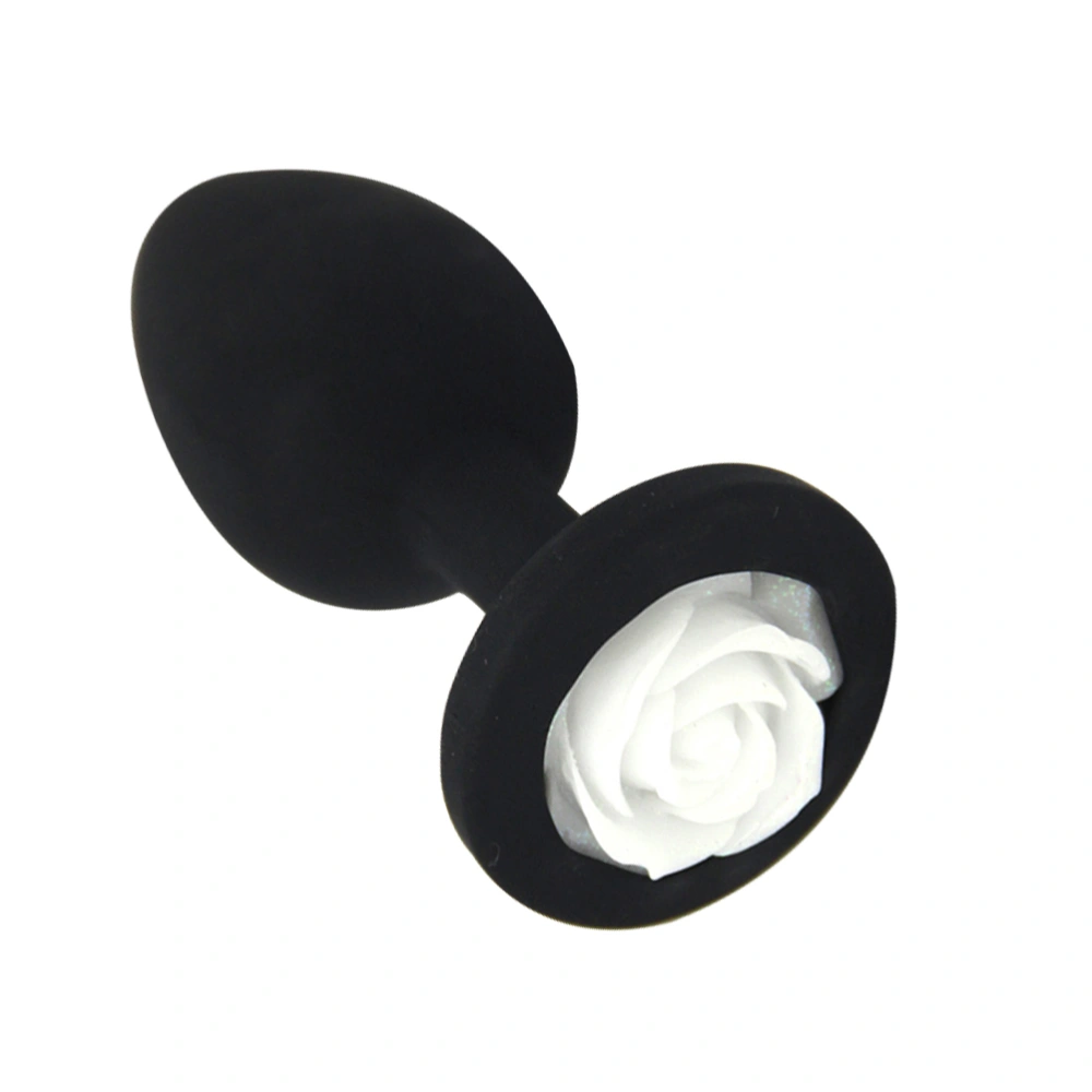 Silicone Butt Plug Adult Anal Sex Toys with Decorative Artificial Roses for Women Men Couples(Black and White)