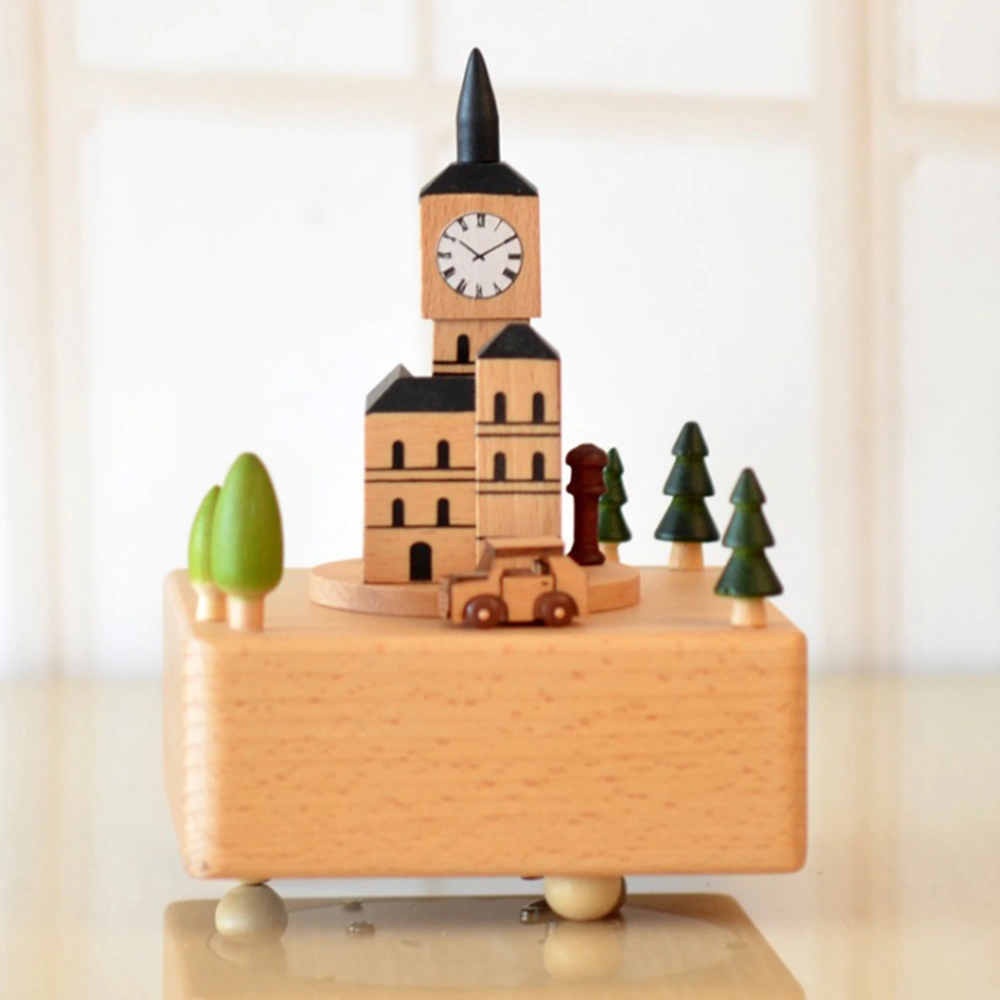 1pc Wood Crfats Simple Architectural Model of Big Ben Clock Tower Music Box Desktop Ornament Miniature Music Box Decoration