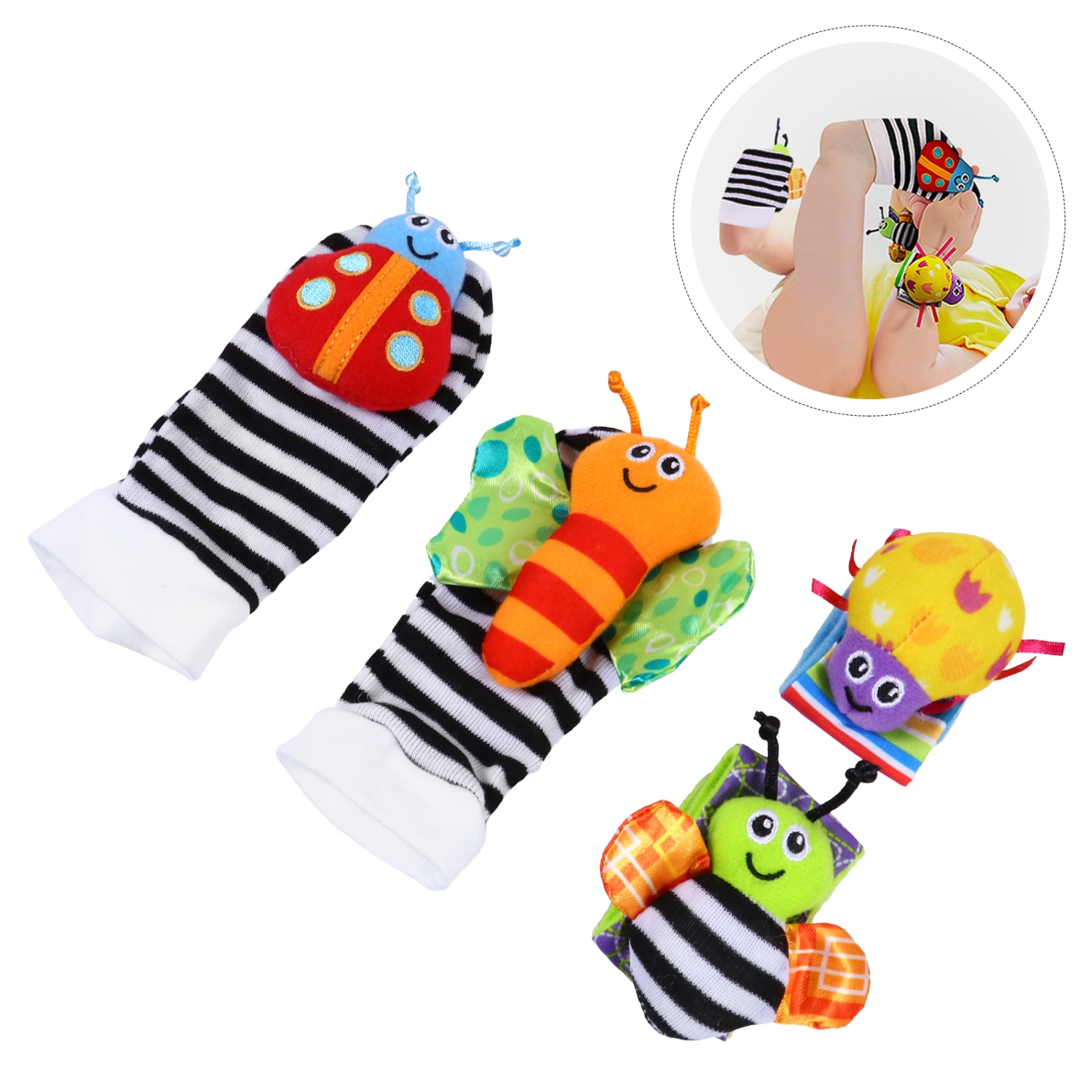 1 Set Lovely Animal Baby Toys Wrist Rattles and Foot Finders Set for Baby