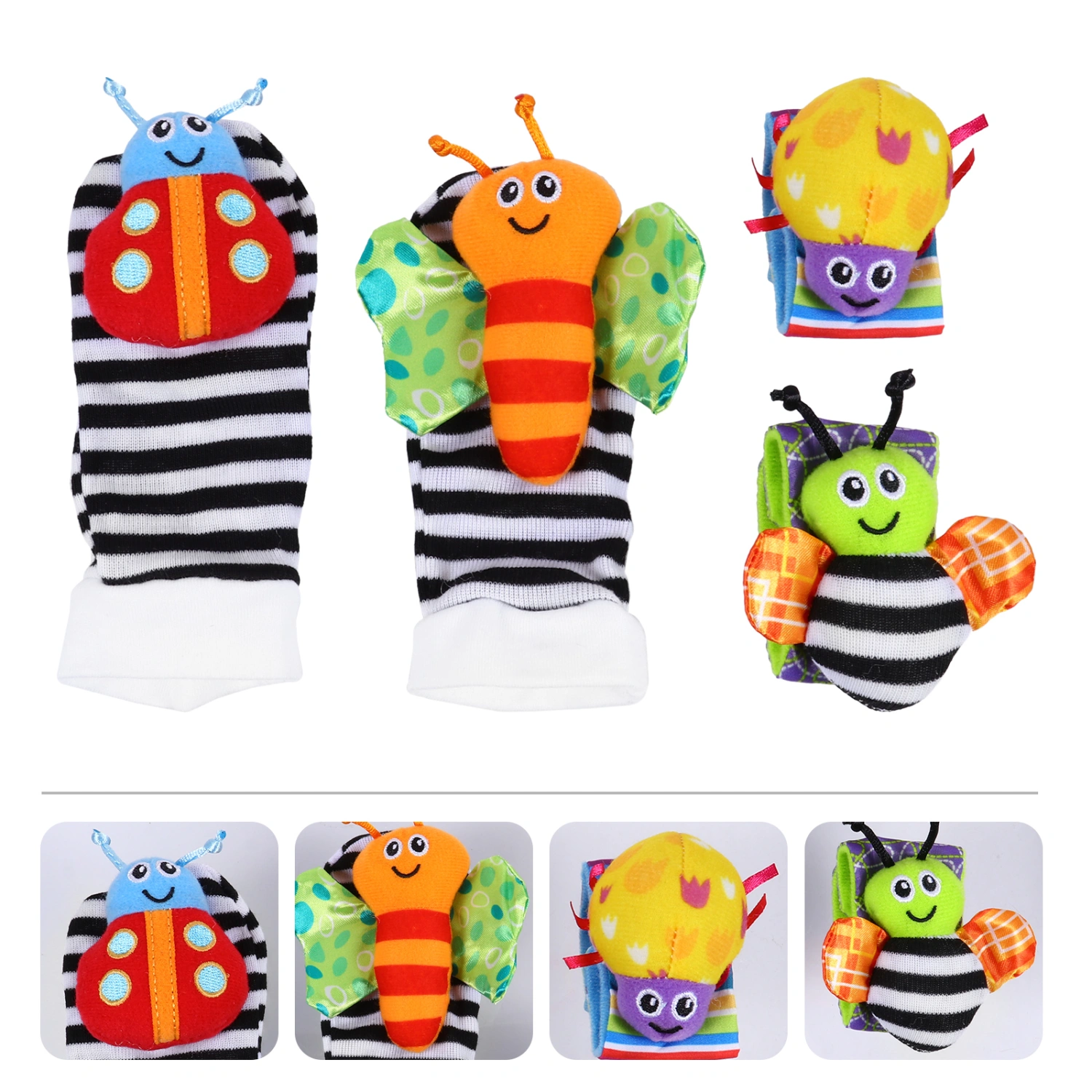 1 Set Lovely Animal Baby Toys Wrist Rattles and Foot Finders Set for Baby