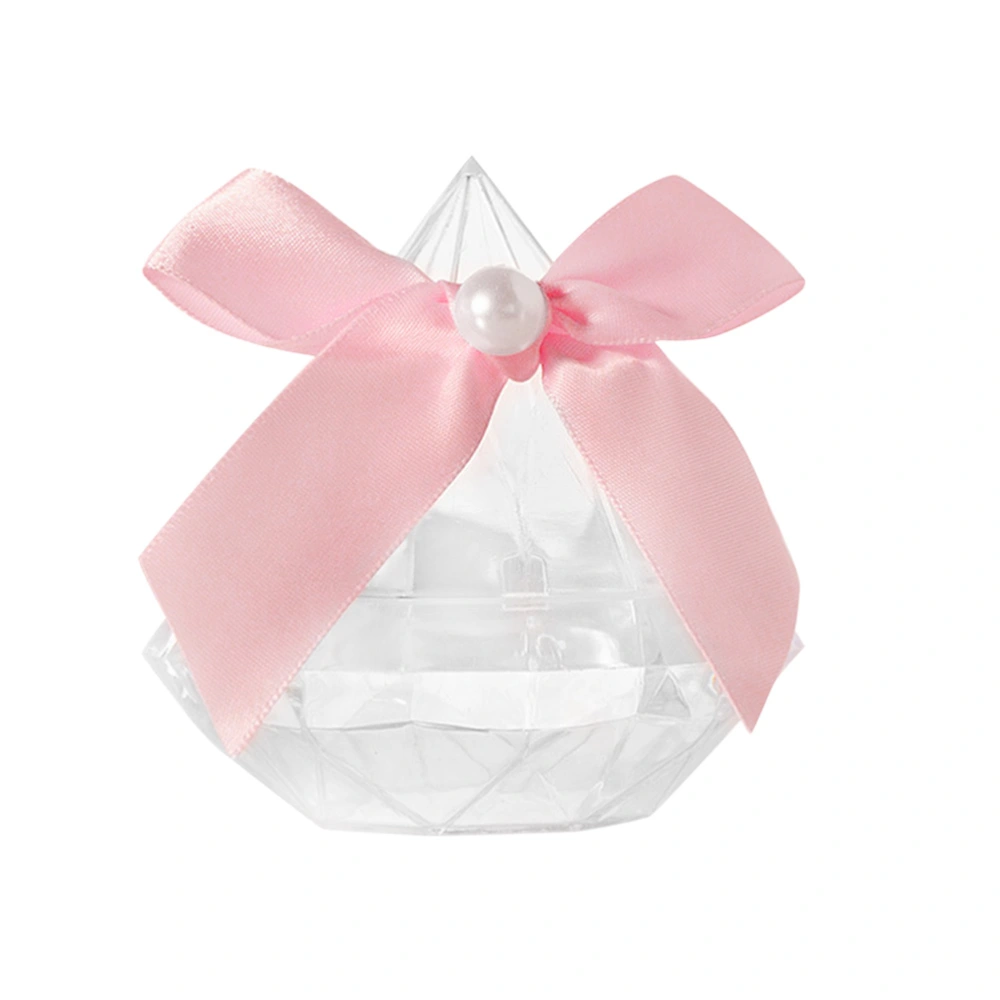 6pcs Diamond Shape Wedding Candy Box Transparent Candy Storage Box Bowknot Decorative Candy Box (Large Size Pink)