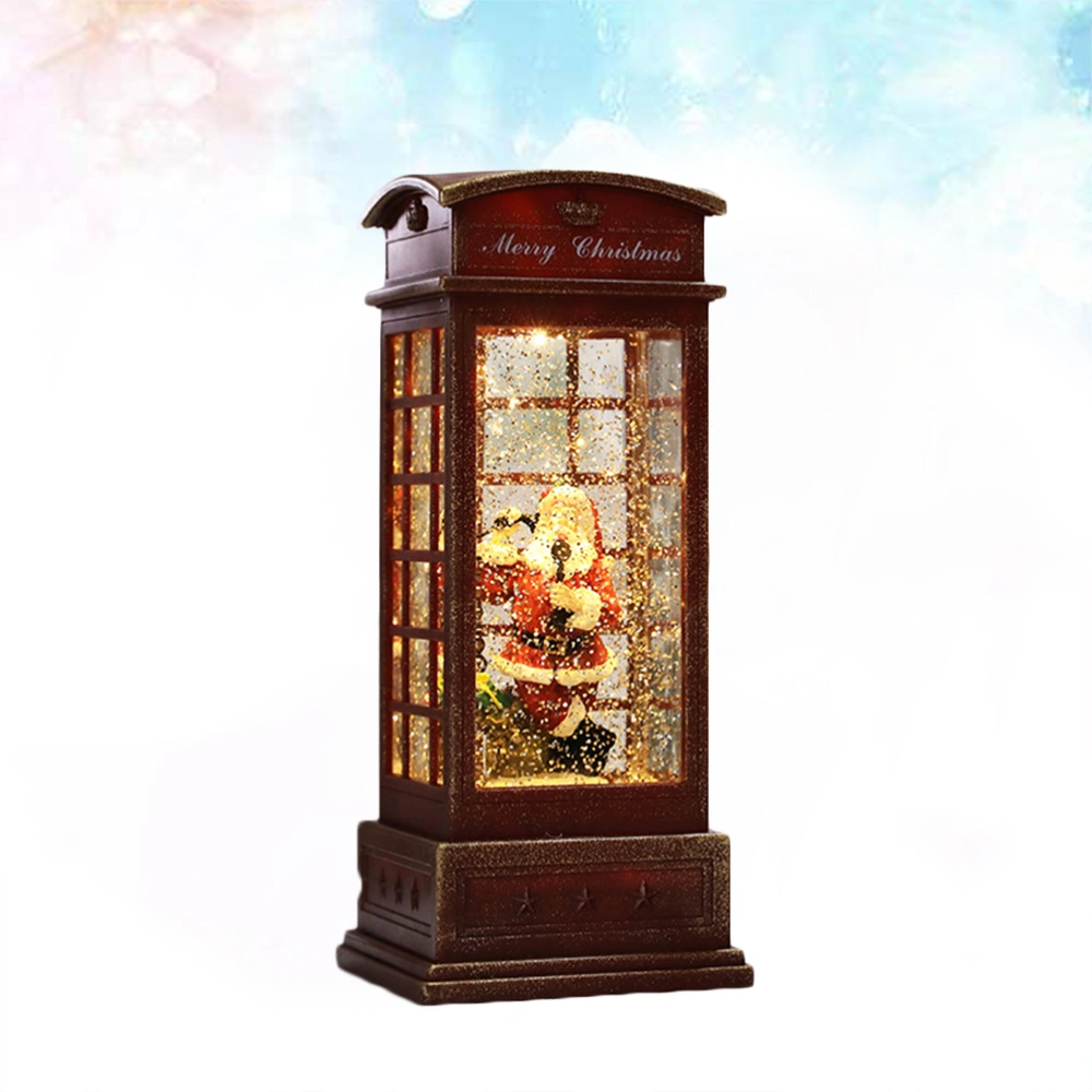 Christmas Snow Lantern Telephone Booth Design Table Night Light Decorative LED Musical Lamp without Battery for Home Party (Santa)