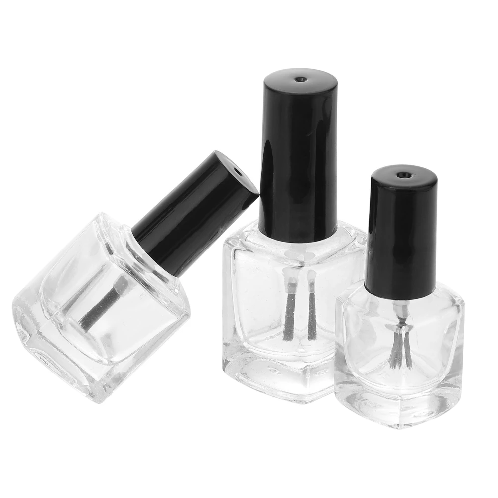 3pcs/pack 5ml 10ml 15ml Empty Nail Polish Bottle with Brush Inside Square Shaped Clear Nail Polish Container Bottles