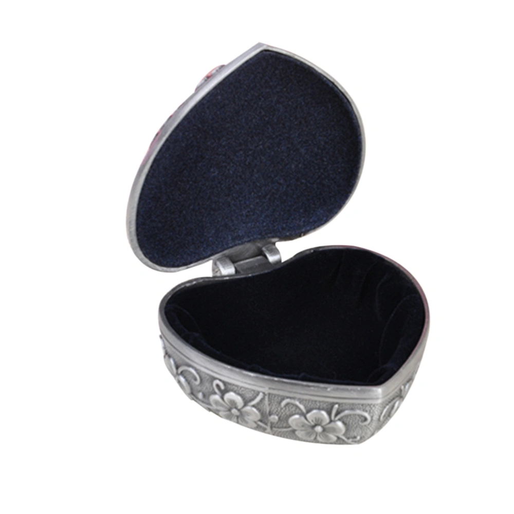 Heart Shape Metal Jewelry Box Flower Carved Trinket Box Alloy Ring Packing Case