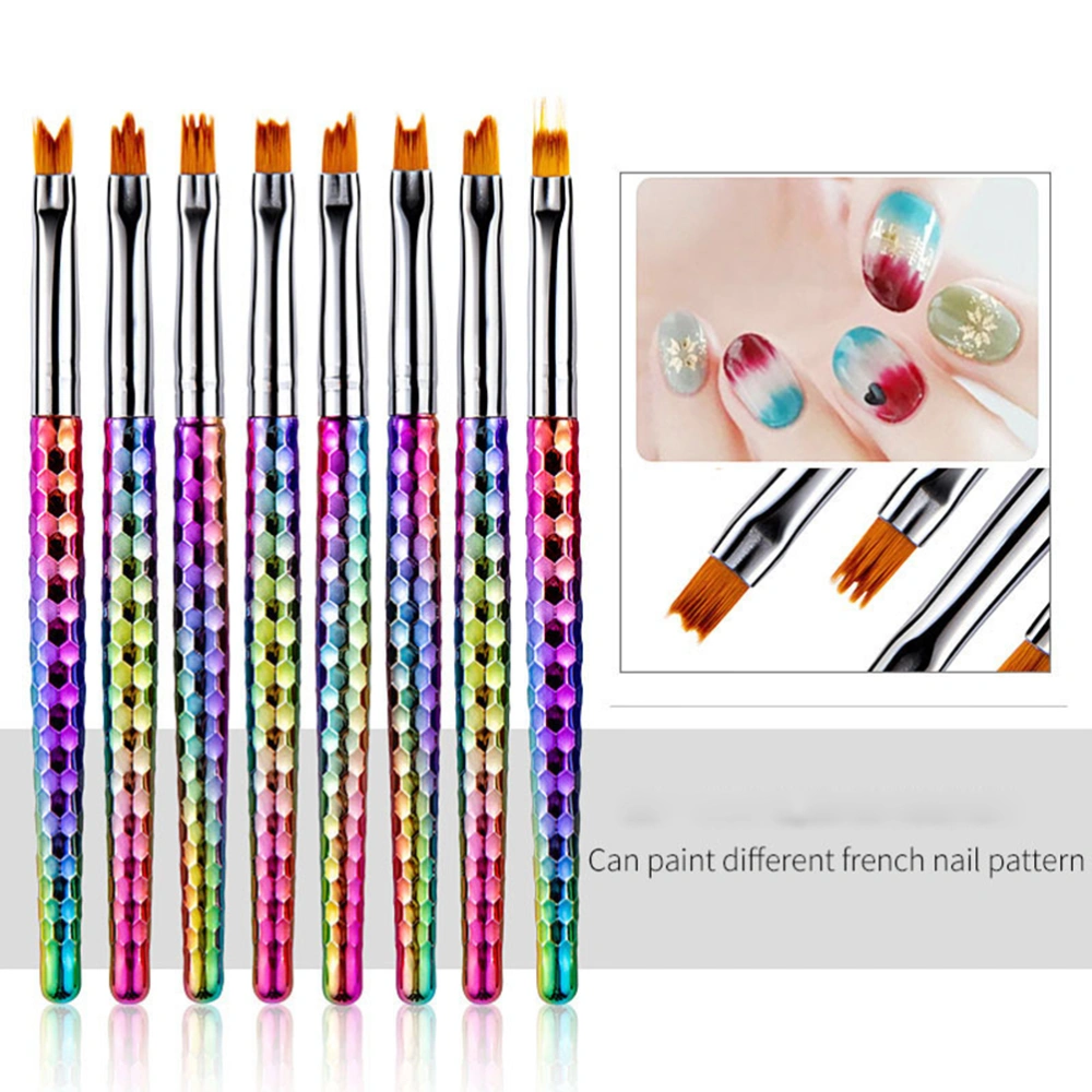 8PCS Gradient Color Handle Nail Art Brushes Multifunctional Nail Painting Pens Professional Glue Gel Nail Drawing Pens Manicure Brush Tools