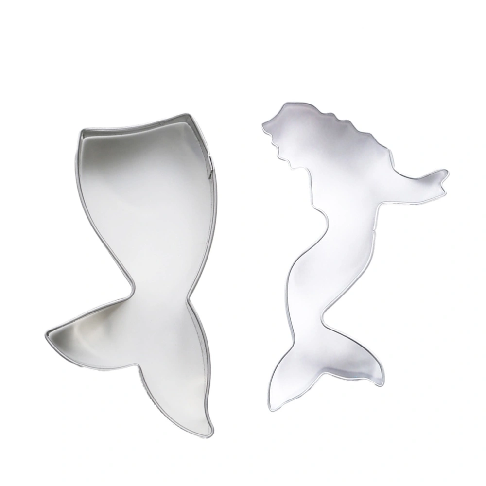 2Pcs Stainless Steel Cookie Cutters Mermaid Fish Tail Shape Biscuit Friut Cutter Mold Cake Decorating Tools