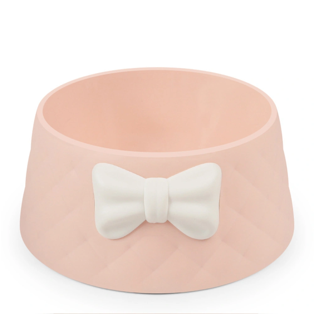 2pcs Round Bowl Pet Dog Cat Feeder Creative Food Dish Plastic Pet Feeding Bowl with A Bow-knot Decor(Pink)