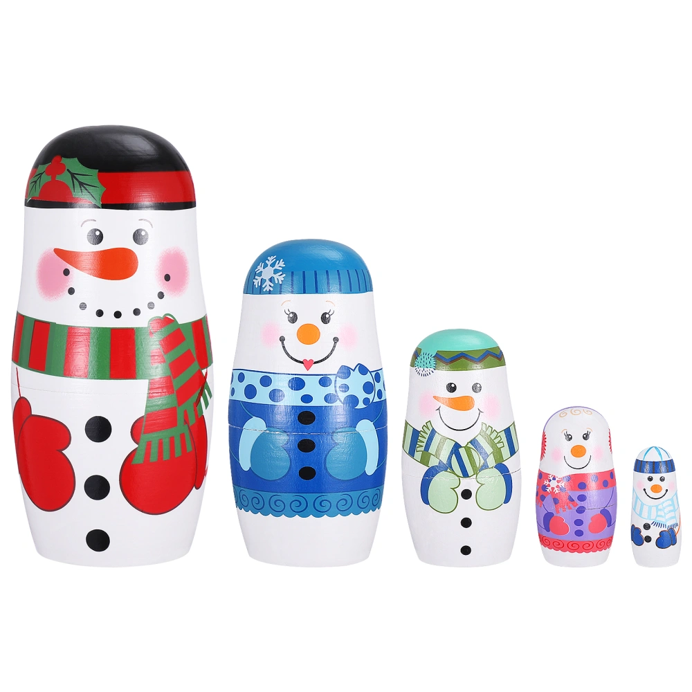 Supvox Wooden Russia Dolls 5 Layers Snowman Nesting Dolls Winter Decoration Children Toy Christmas Birthday Gift