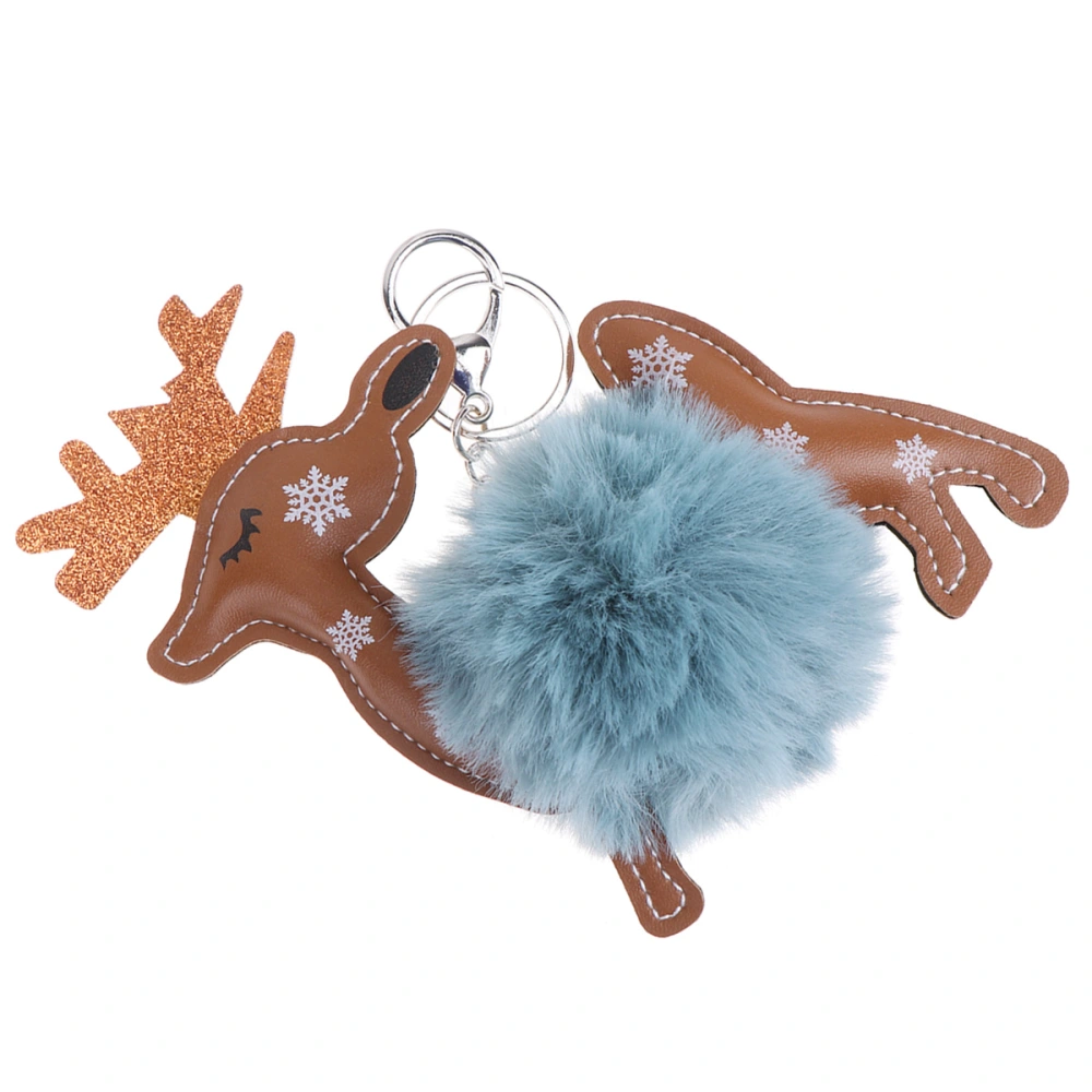 Christmas Elk Pompon Keychains Delicate Adorable Fluffy Ball Key Rings Handbag Hanging Pendants (Sky Blue)