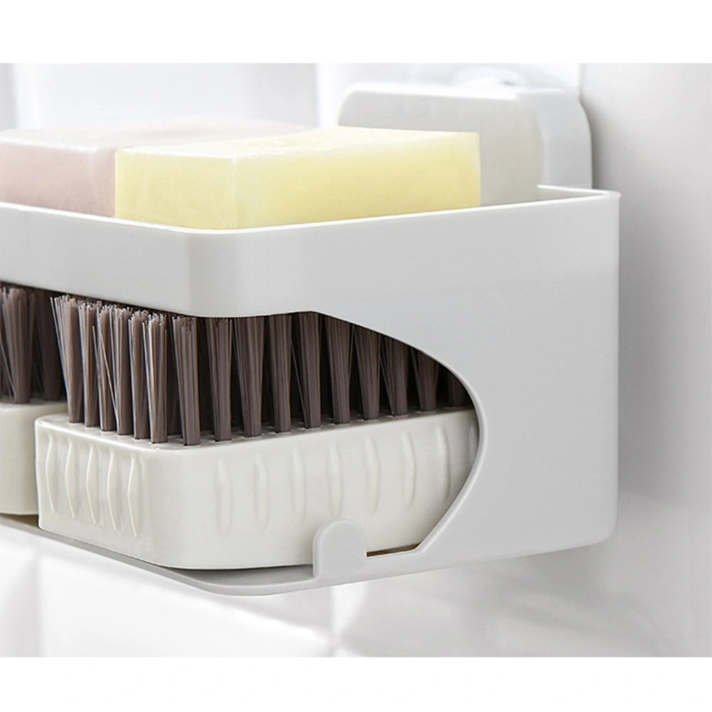 1pc Soap Drainer Box Soap Rack Wall Mounted Double Layer Non Trace Viscose for Bathroom Kitchen (Grey）