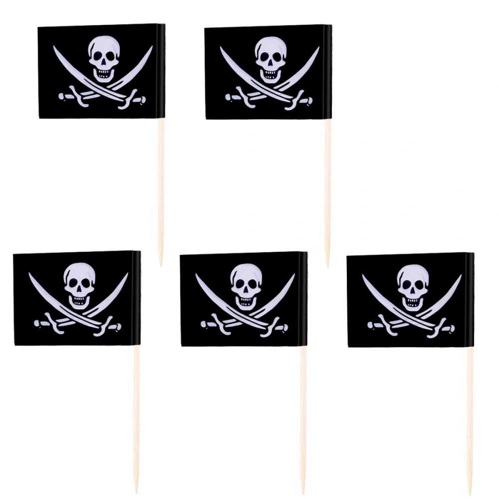 100pcs Pirate Flag Shape Cake Toppers Decorative Cupcake Muffin Food Fruit Picks Halloween Festival Birthday Party Favors Supplies (3.5*2.5*6.5cm)