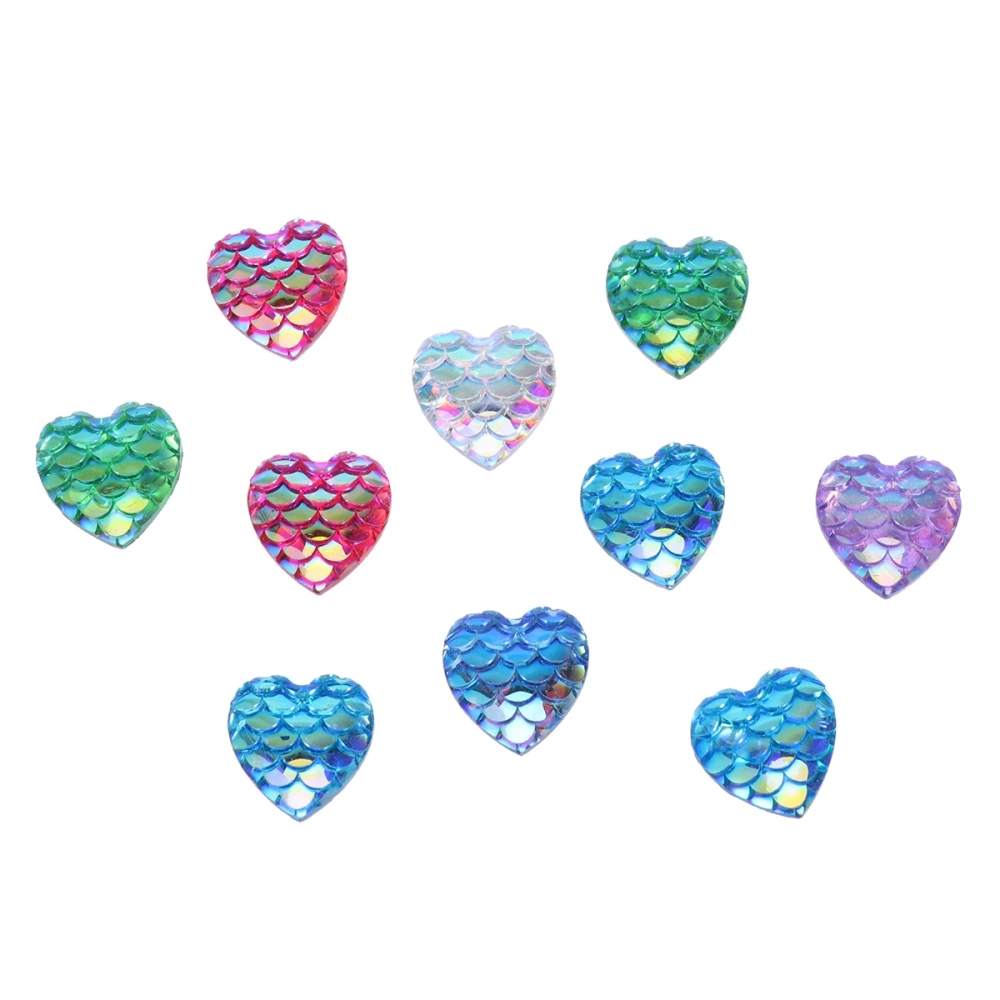 10pcs 12mm Iridescent Heart-Shaped Resin Mermaid Dome Cabochons Flat Back DIY Jewelry Accessories for Necklace Bracelet Making (Assorted Color)