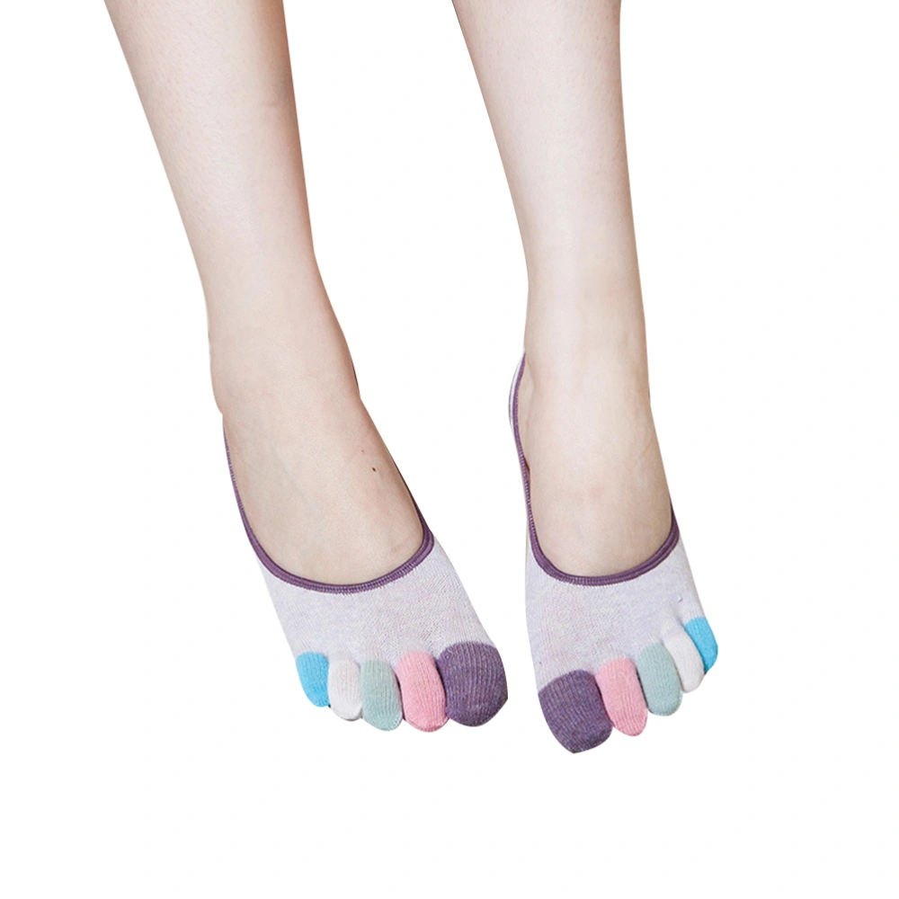 1Pair Spring Summer Lifeful Invisible Cotton Anti-slip Silicone Five-finger Socks for Women Girls (Purple)