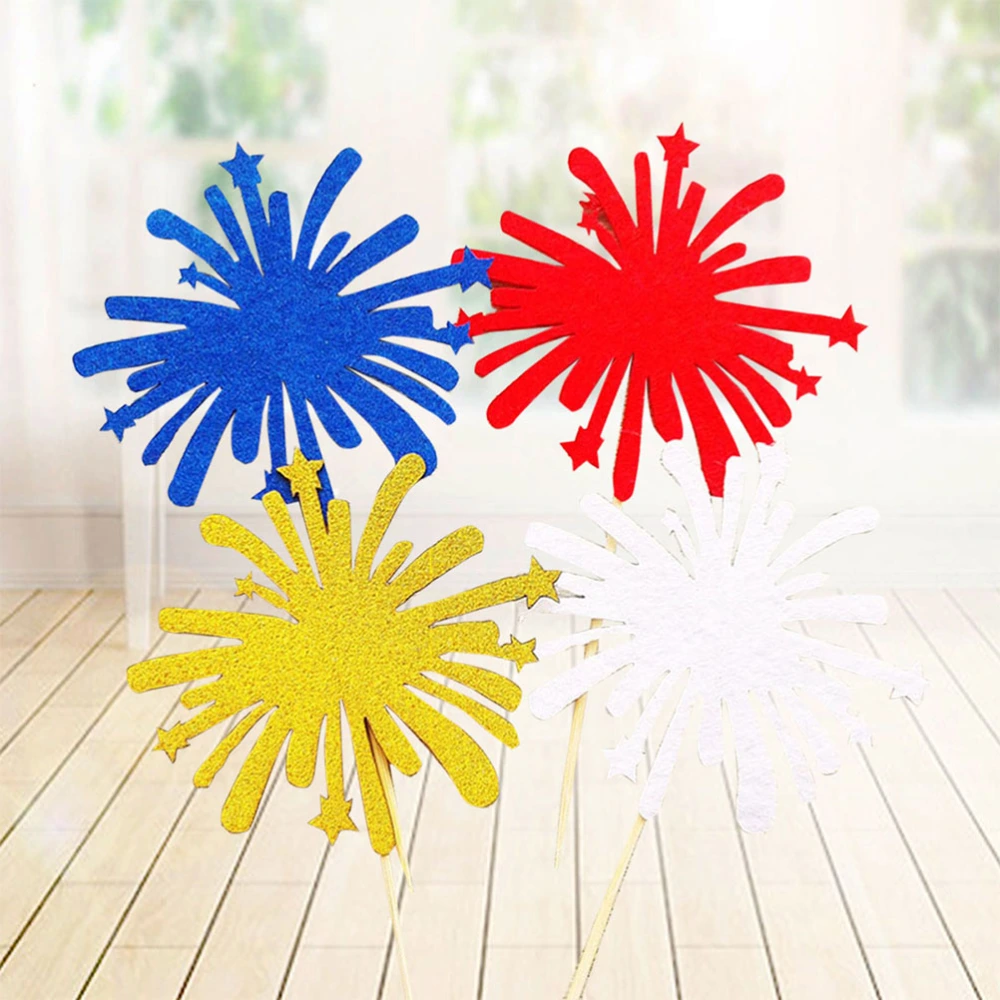 24pcs Independence Day Cake Toppers Cake Flag Cake Picks Cupcake Decor Party Supplies for Birthday Festival Cake Decoration (Red White and Blue Fireworks)