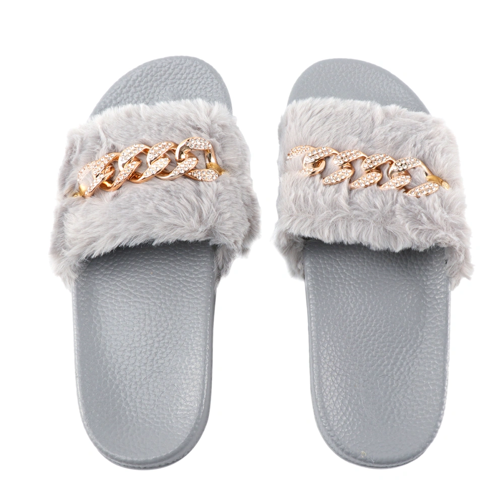 Summer Fur Fashion Slippers Skid Resistance Slippers Chain Flash Drill Slippers Grey 41