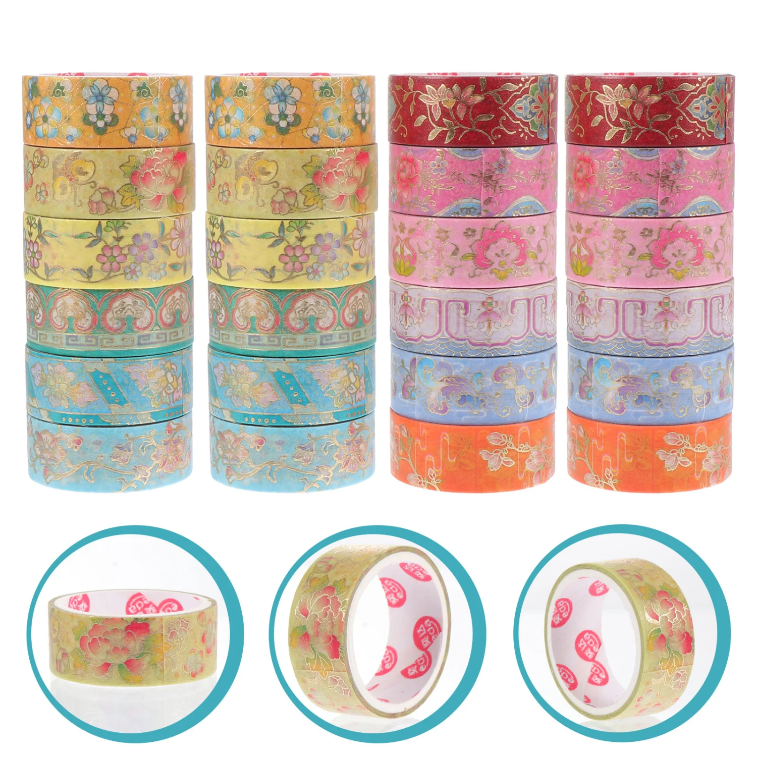 24 Rolls Washi Tapes Bronzing Gold Tapes DIY Paper Tapes Adhesive Decals
