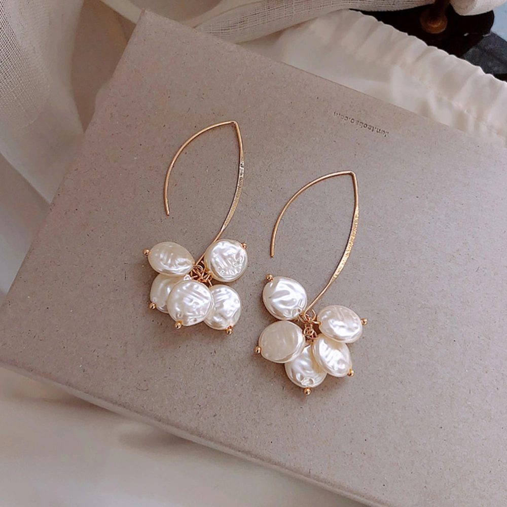 1 Pair of U Shape Ear Hooks Pearl Plate Earrings Fashion Ear Dangle Women Dangler Ear Jewelry Golden