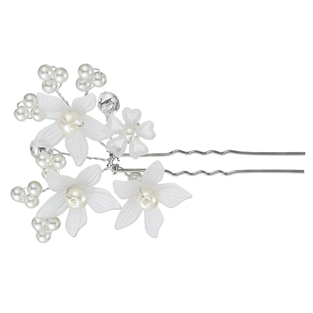 2pcs U-shaped Hairpins Pearl Flower Hair Sticks Bride Hair Accessories