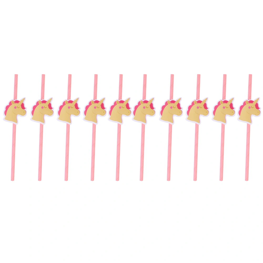 10pcs Unicorn Straws Flexible Bendable Drinking Decorative Disposable Straws Party Table Decor for Wedding Birthday Christmas Festival Party Supplies (Pink)