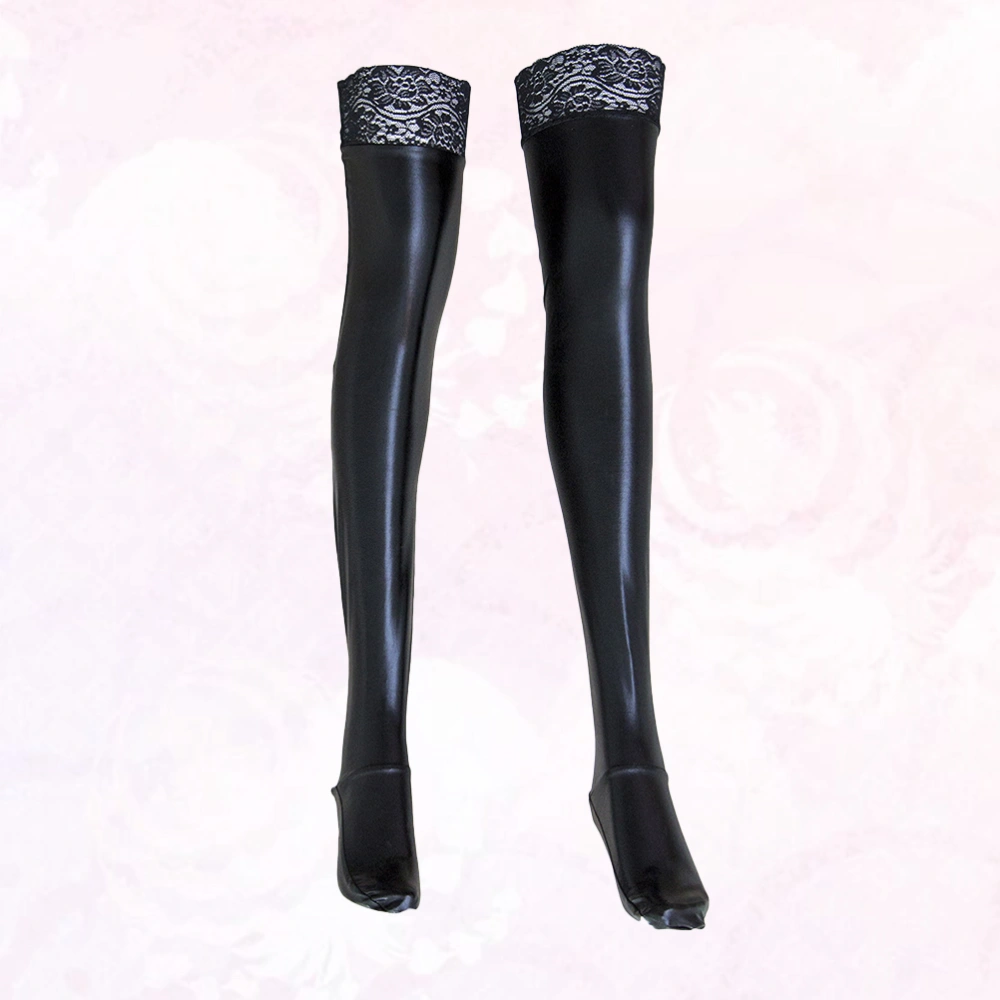 1 Pair Thigh High Stockings Women Sexy Long Socks Black Lace Leather Socks for Women Ladies Couples