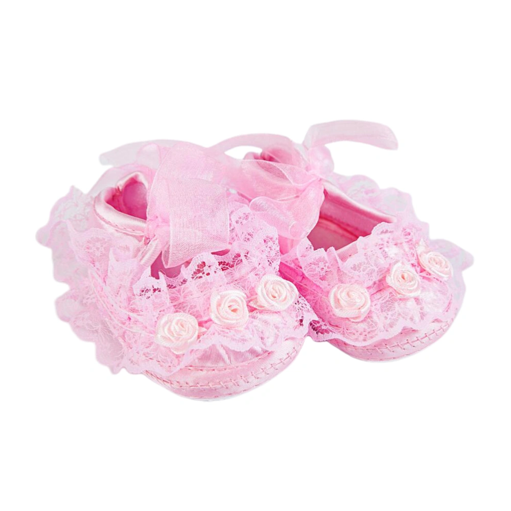 1 Pair of Baby Girl Shoes Lace Rose Shoes for Newborn Shoes for Baby Aged 0-1 Size 11 Pink