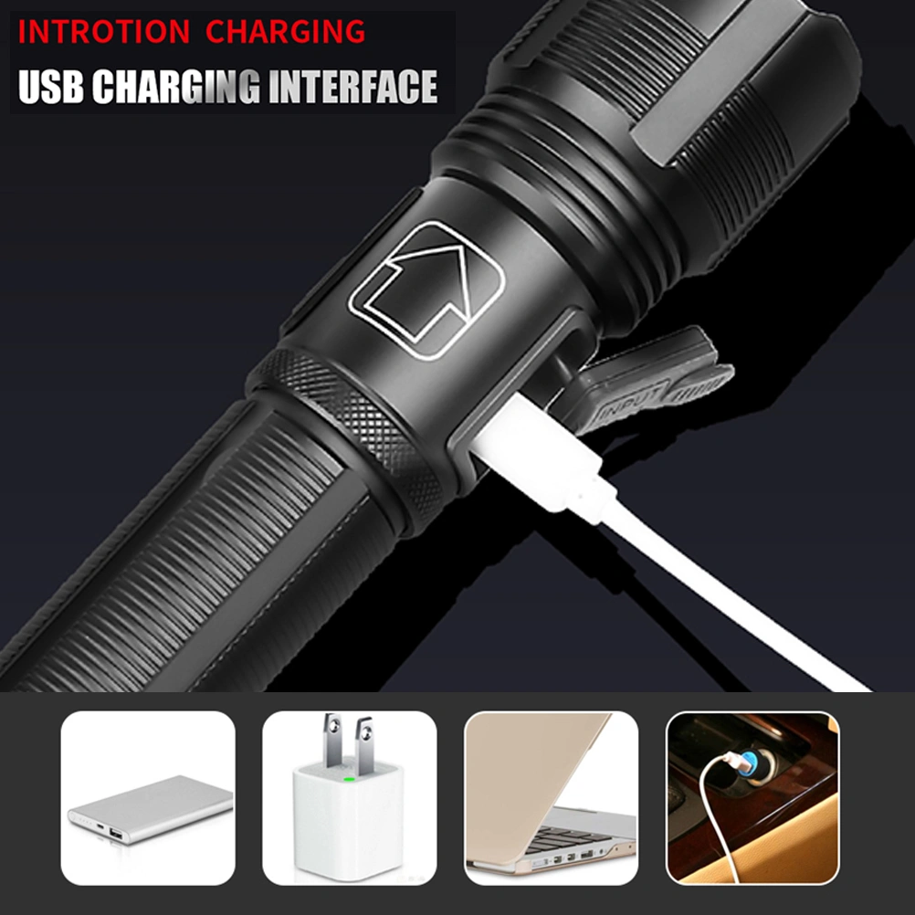 1 Set Waterproof Outdoor Flashlight Strong Lighting USB Flashlight(No Battery)