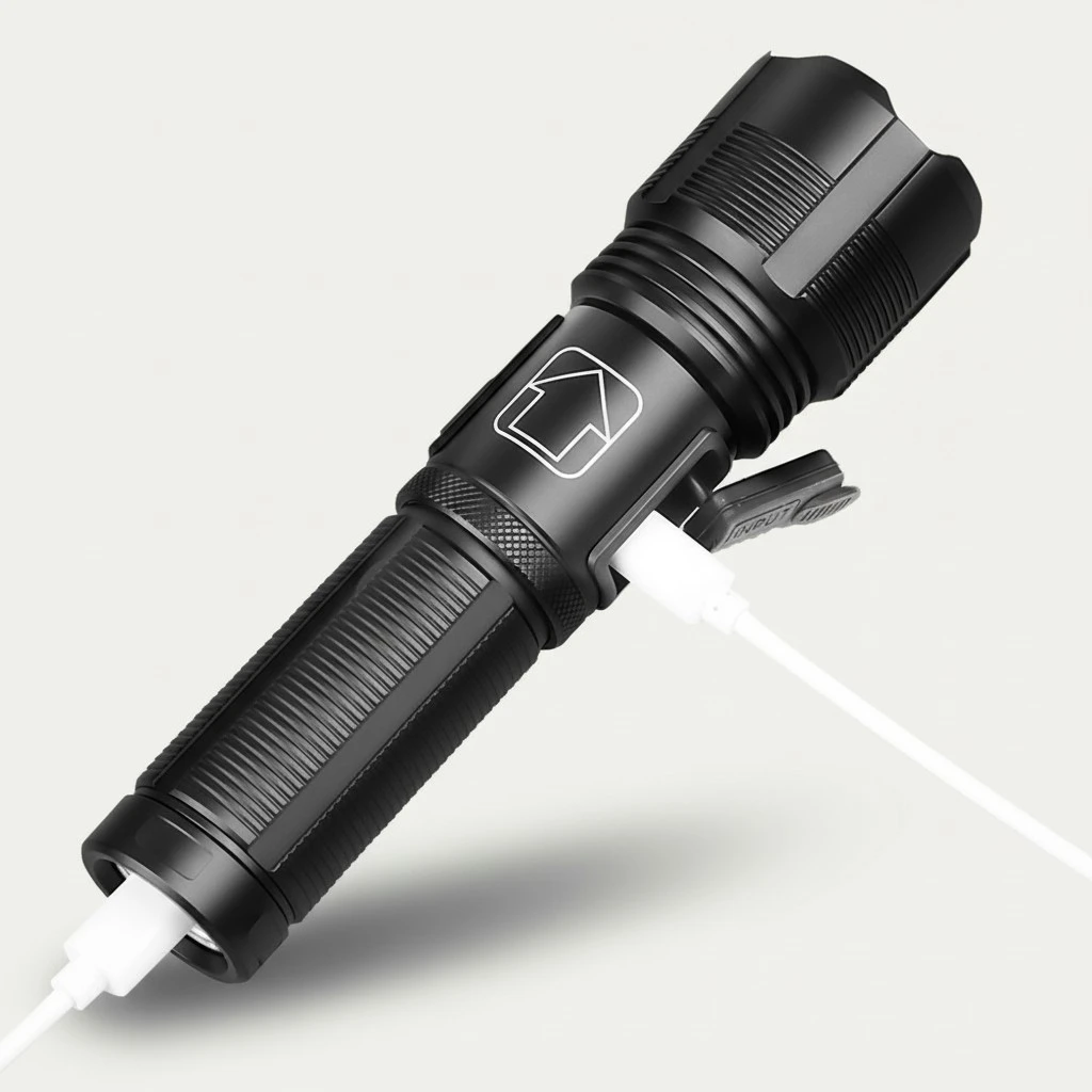 1 Set Waterproof Outdoor Flashlight Strong Lighting USB Flashlight(No Battery)