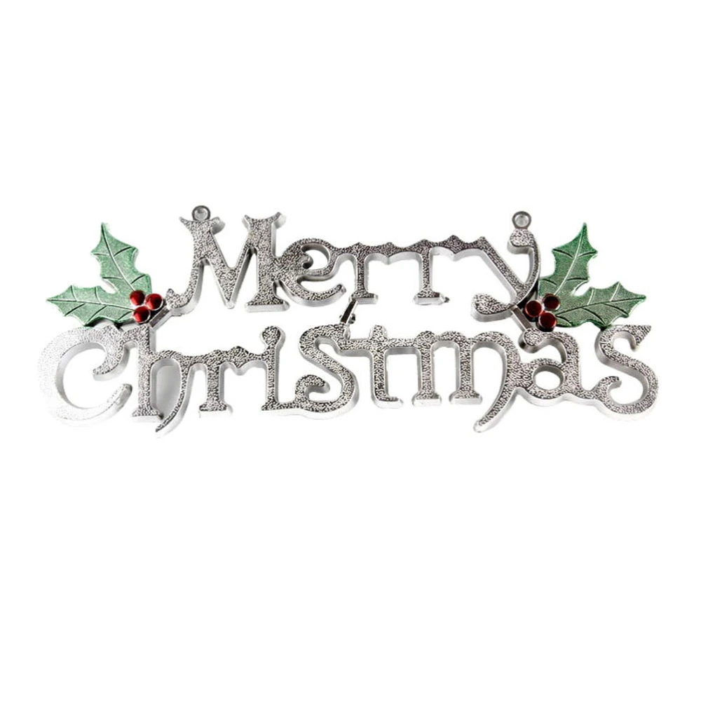 20cm MERRY CHRISTMAS Door Hanger Christmas Tree Ornament Holiday Signs Decoration Party Decorative (Silver)