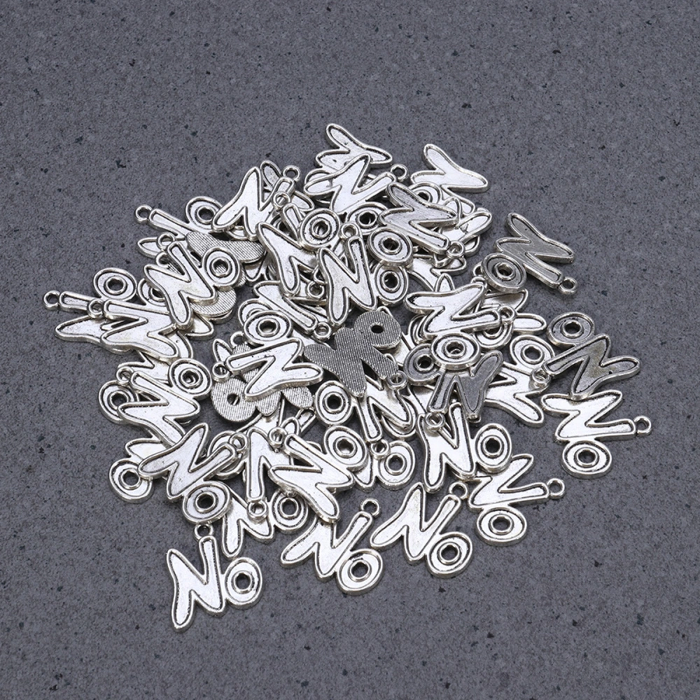 50Pcs Vintage Alloy English Letter Words NO Antique Charms Pendant For Necklace Jewelry Making(Silver)