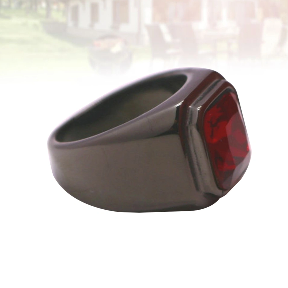 1Pc Ring Gemstone Ring Glass Stone Ring Stainless Steel Ring Simple Design Ring for Man (Red, Size 12)