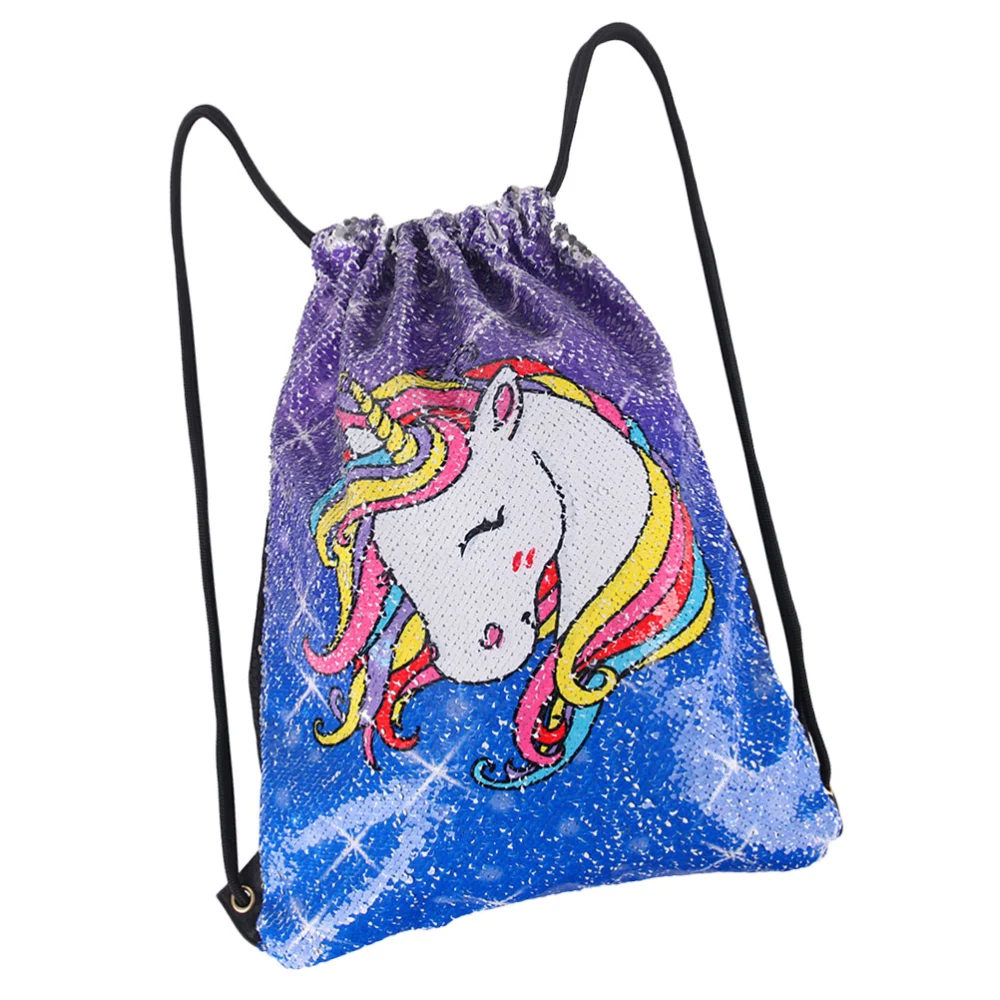 Gradient Color Unicorn Backpack Sequin Drawstring Students Bag for Girls Kids