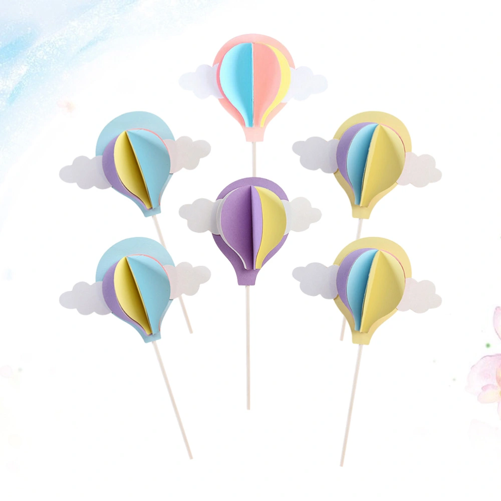 6pcs Hot Air Balloon Cake Toppers Creative Cupcake Ornament Picks Cake Decor Dessert Adornment for Party Birthday (Random Color)