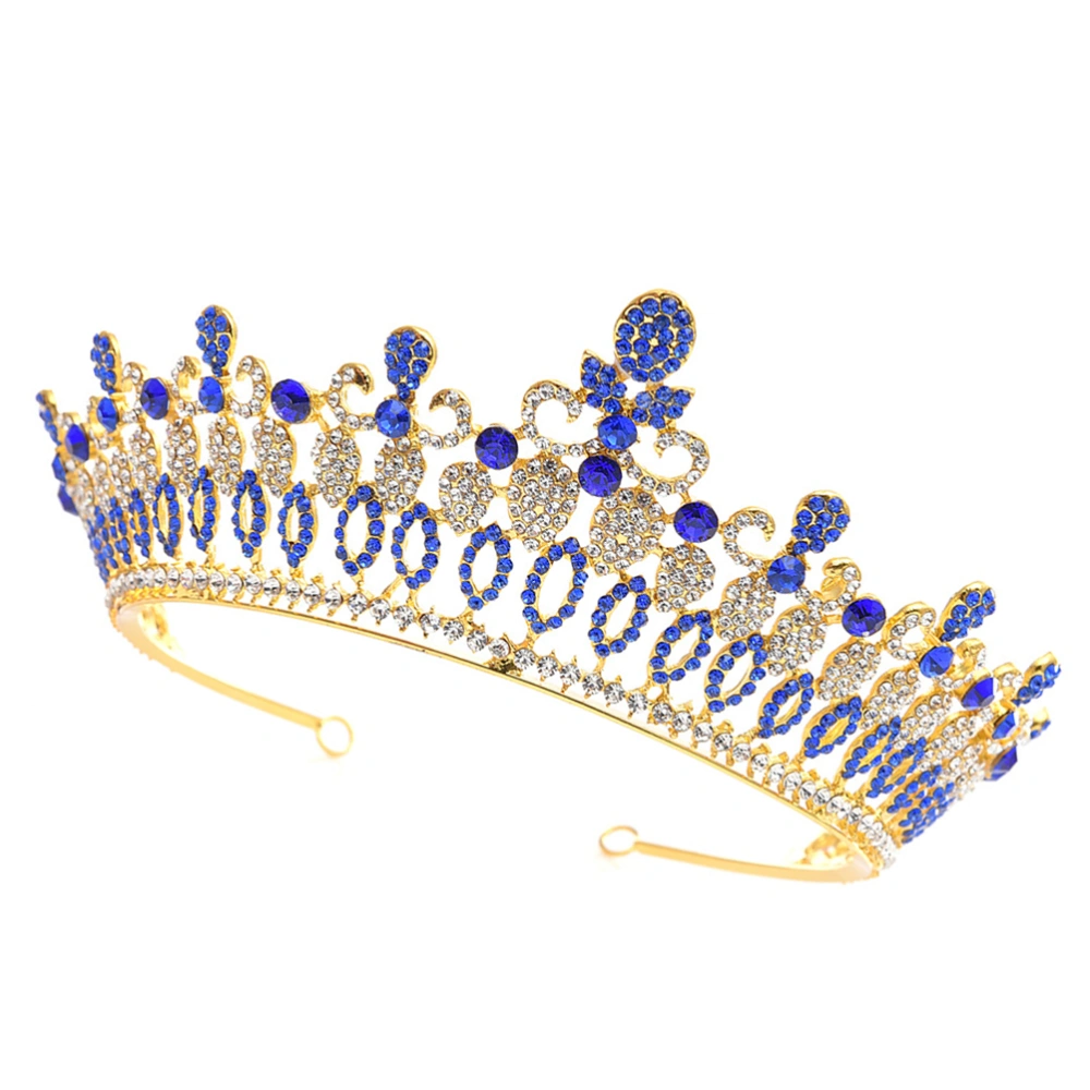 1pc Baroque Style Large Crown Vintage Alloy Rhinestone Inlaid Hair for Women Lady (Blue)