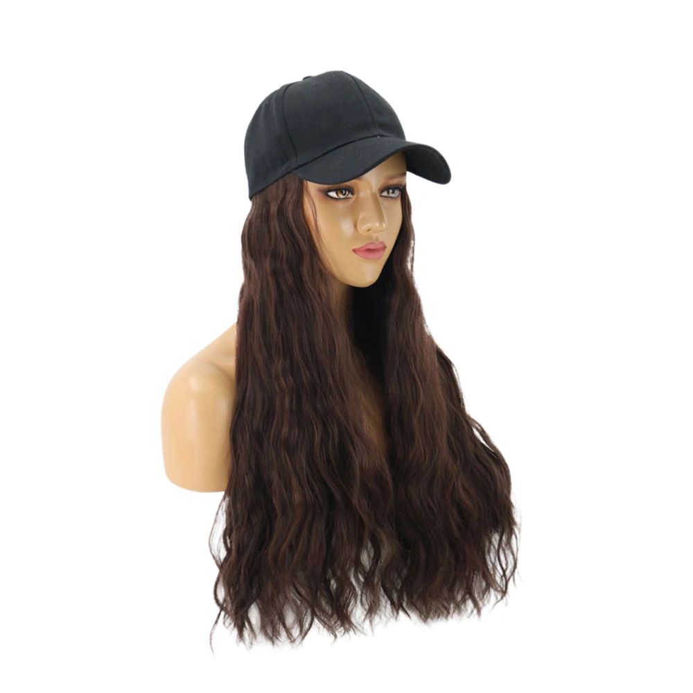 Women Hair Wig One-Piece Hat Wig Corn Hot Hair Wig Fashion Elegant Hairpiece with Casual Fashionable Hair Extension with Hat (Dark Brown)