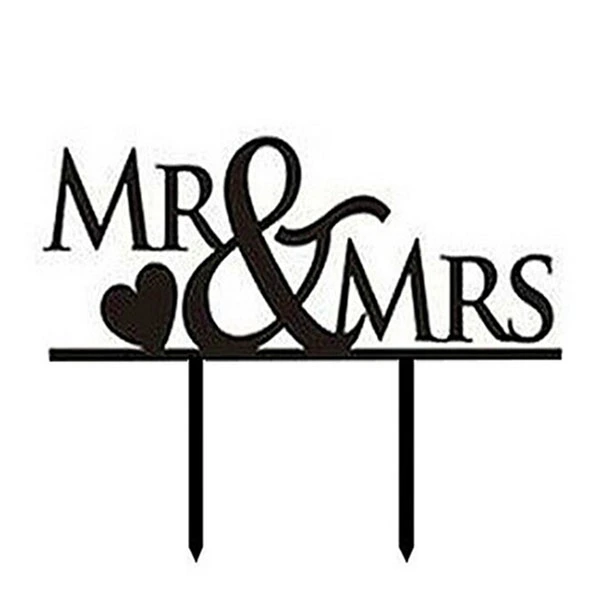 MR & Mrs and Love Heart Style Cake Topper for Wedding / Anniversary / Birthday Party (Black)