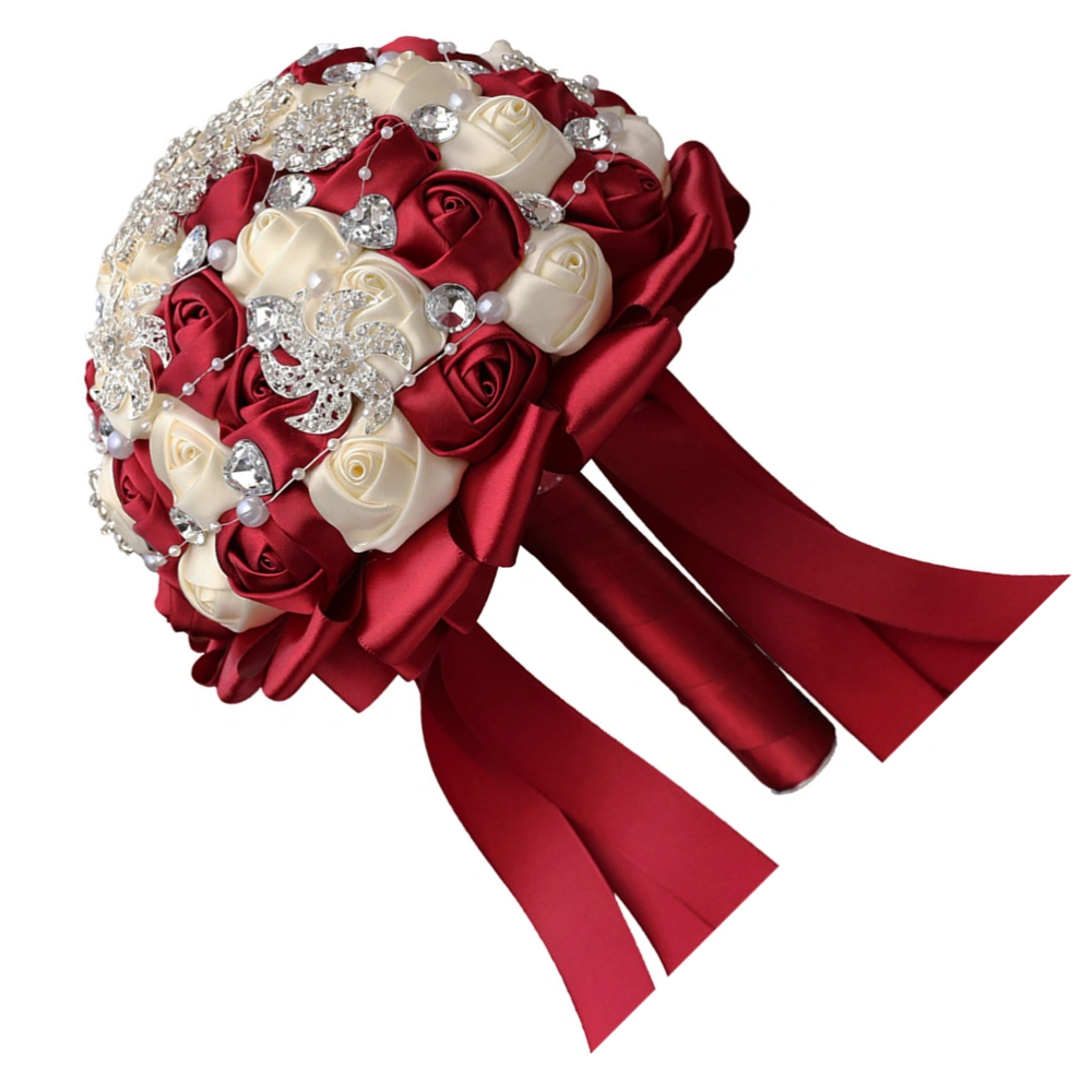 1pc Bride Wedding Bouquet Ribbon Wedding Bouquet Flower Bridal Bride Wedding Bouquet (Red + White)