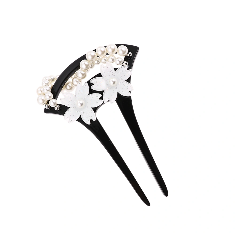 Vintage Hair Stick Ancient Acrylic Flower U-Shaped Hairpin with Pearl Hair Accessories (Black)